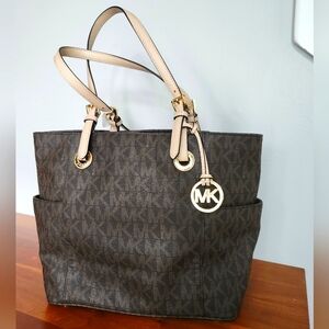 Michael Kors Brown and Tan Tote Bag with Signature Monogram
